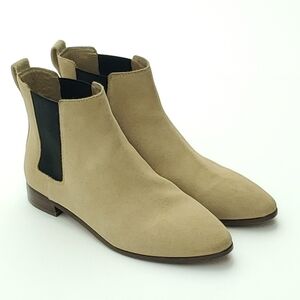 J. Crew Womens Pull-On Chelsea Ankle Boots Suede Leather Low Heel Beige/Tan Sz 8